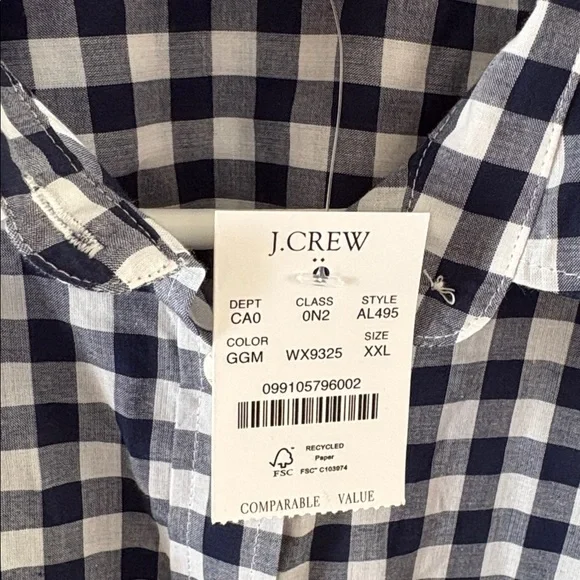 J Crew navy white gingham long sleeve button down cotton shirt Size XXL - Picture 7 of 9